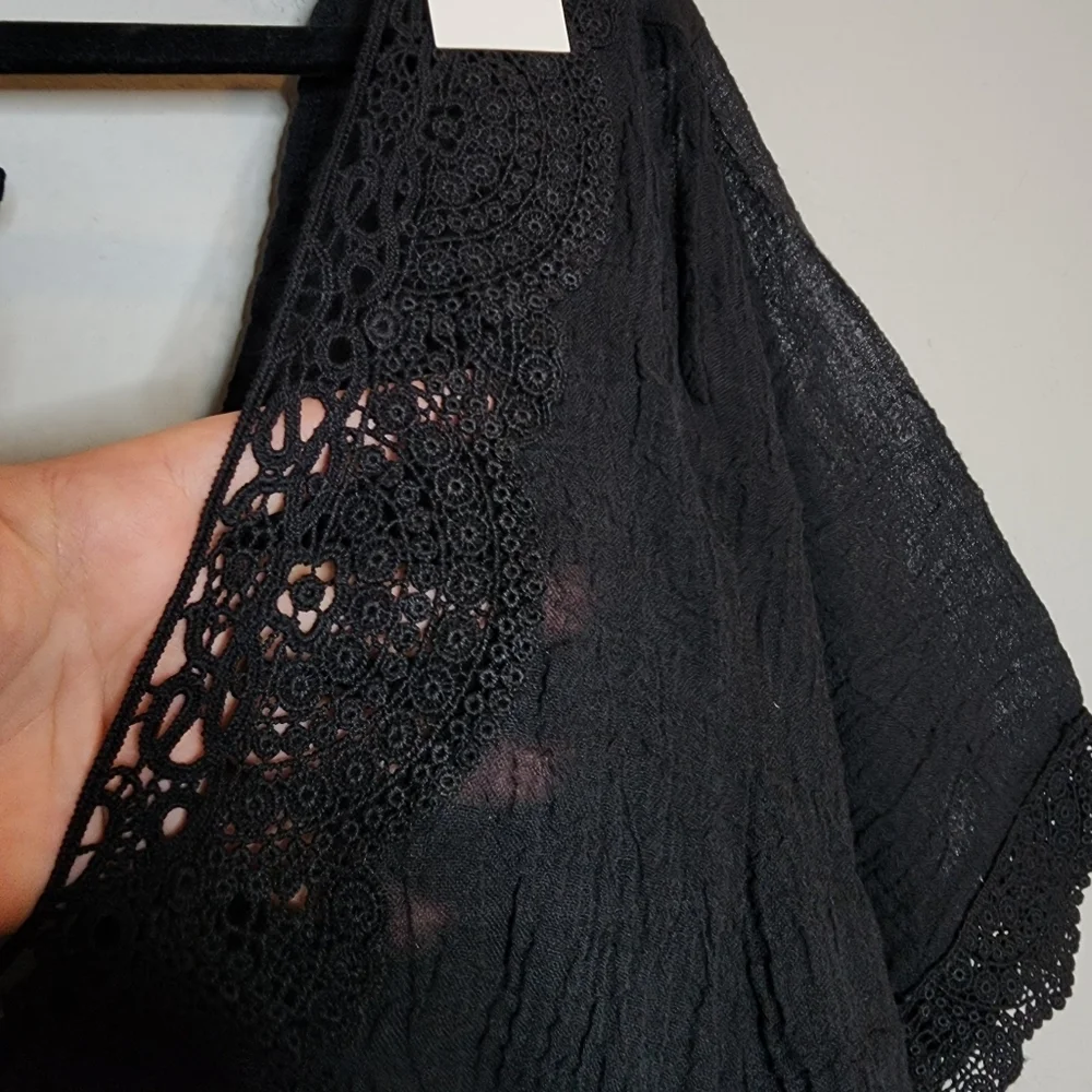 NWT Eberjey M/L Black Sol Liberty Lace‎ Trimmed Romper Swim Cover-Up Beachy
